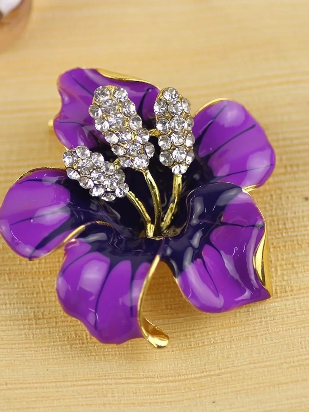 Anthropologie Purple and Gold Floral Crystal Brooch